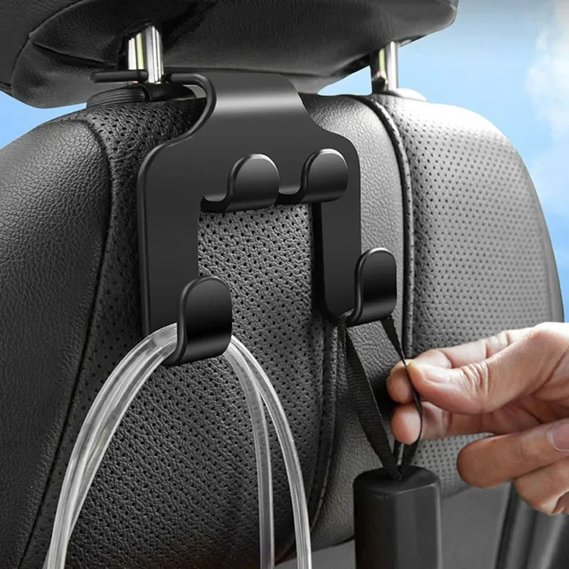 2023 Car Seat Headrest Hook New Hanger Storage Organizer Universal for Handbag Purse Coat Fit Universal Vehicle Car Black