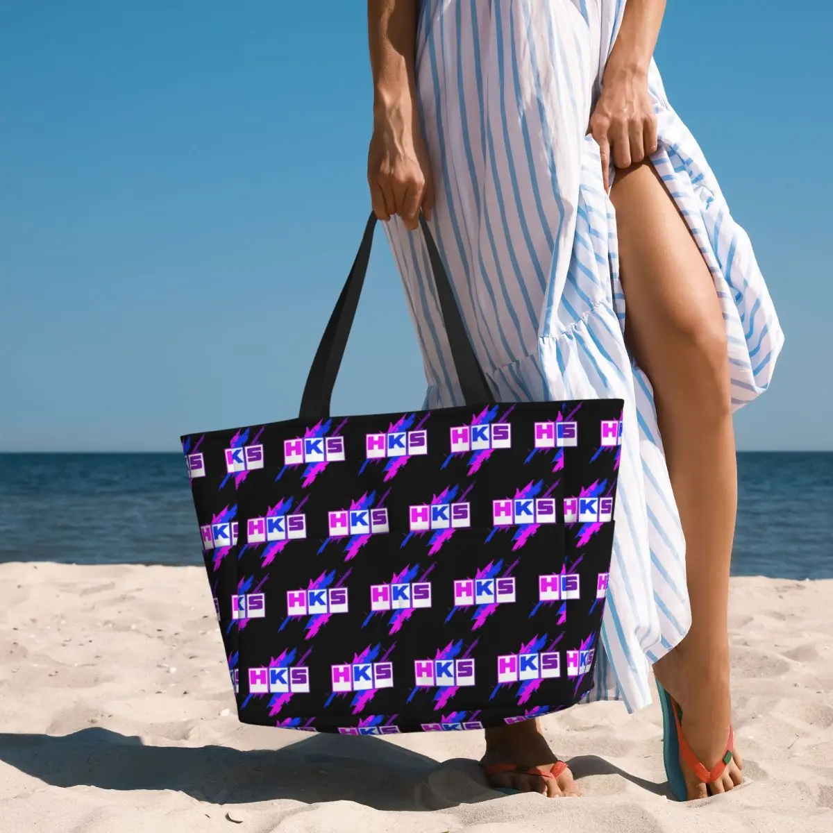 HKS Logo Car JDM Beach Tote Bag Sport Gym Yoga Duffle Large Tote Bag Women Travel Bag Fitness bag