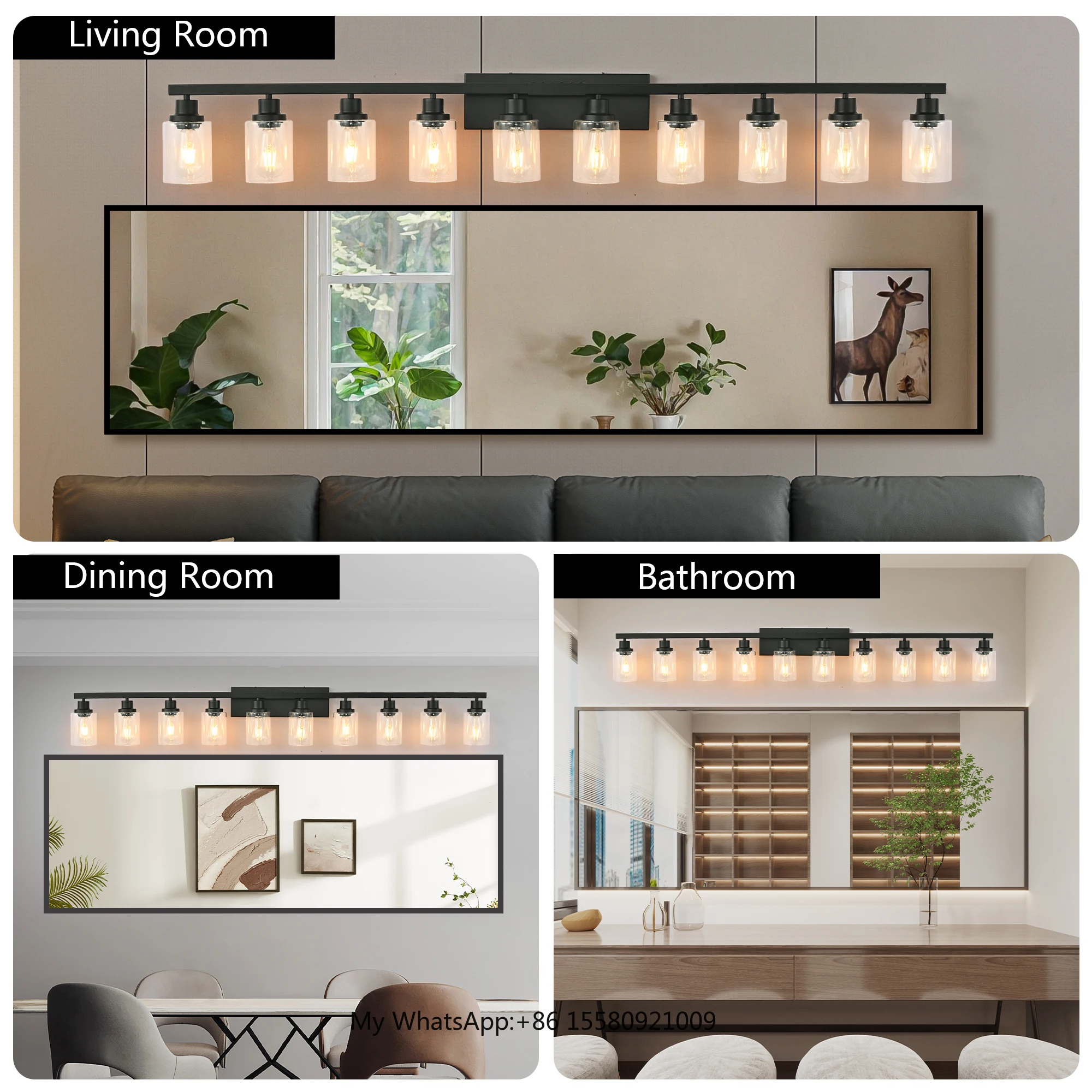 10 Lights 65'' LED Black  Modern Vanity Light for Bathroom Mirror Wall Lamp Fixture (Bulb NOT Included)