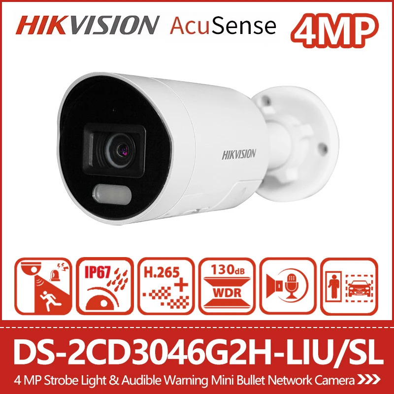 

Hikvision 4MP Smart Sound And Light Alarm Bullet Camera Two-way Talk Security CCTV DS-2CD3046G2H-LIU/SL Human Vehicle Detection