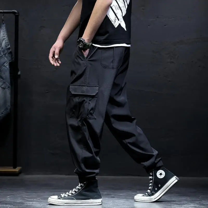 

Men Loose Ties Summer Ice Silk Thin Casual Versatile Pocket Work Pants