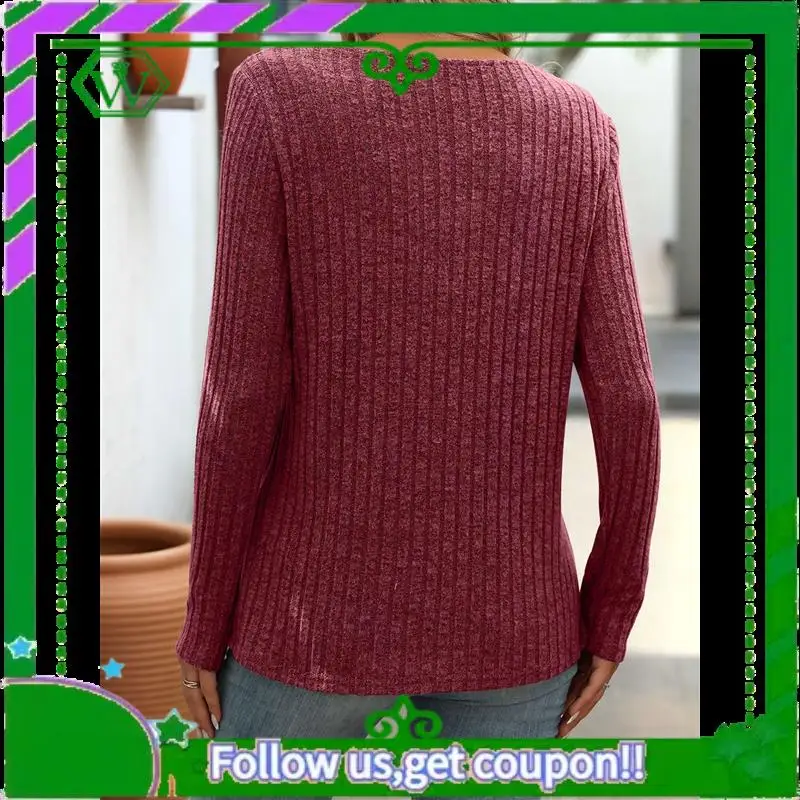 A18P- قمصان طويلة الأكمام للنساء الخامس الرقبة الخريف البلوزات متأنق عارضة الأساسية قمم السترة العصرية #2