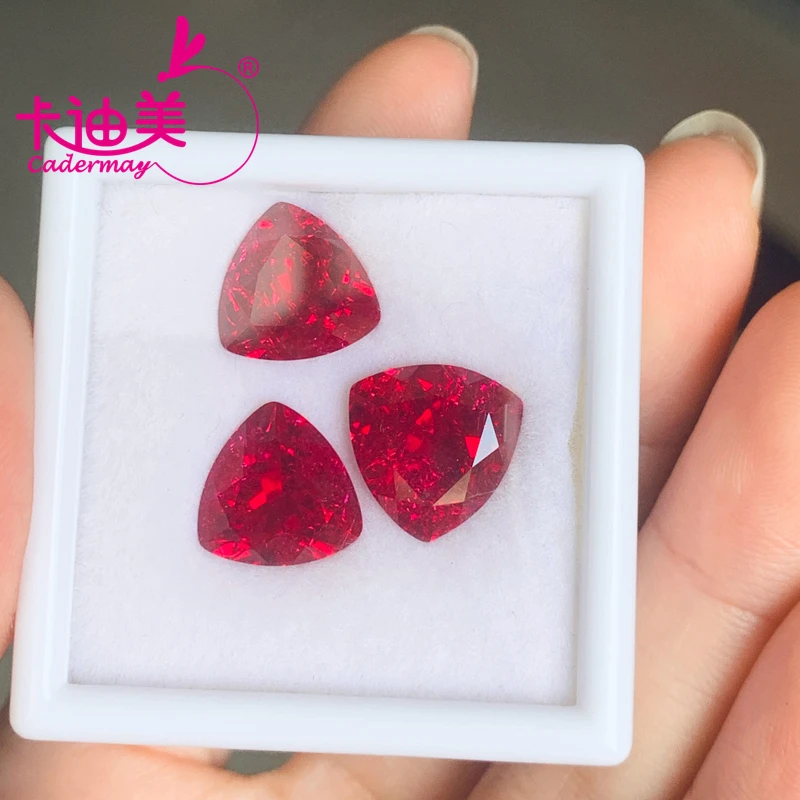 

CADERMAY Trillion Cut Lab Grown Pegion Blood Red Рубин Свободные камни с включением для колец Ожерелье Индивидуальные умные ювелирные изделия