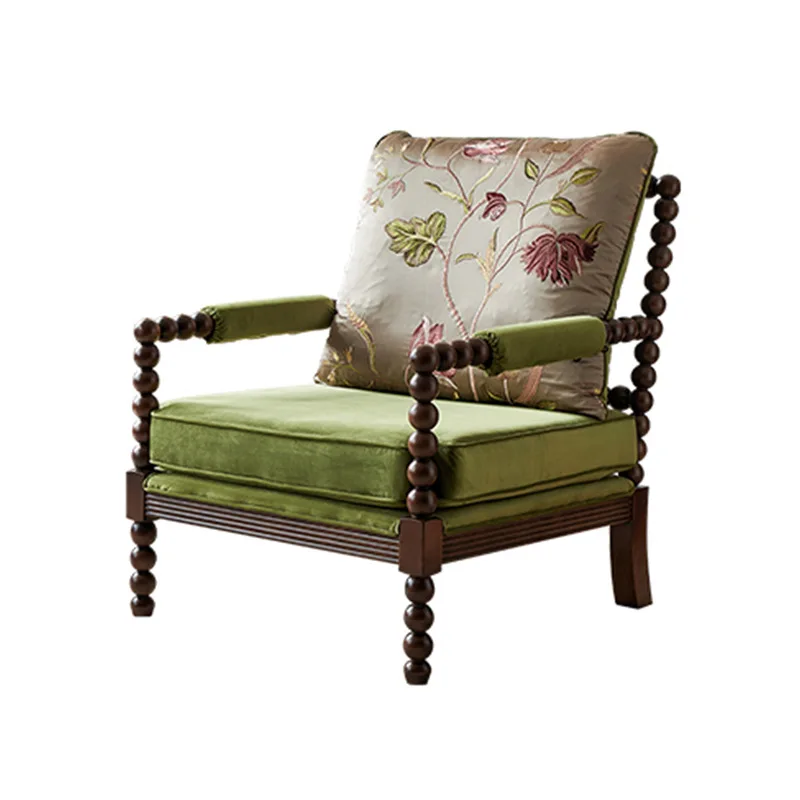 Krzesło Pearl, amerykańskie retro z litego drewna, pojedyncza sofa tapicerowana tkaniną