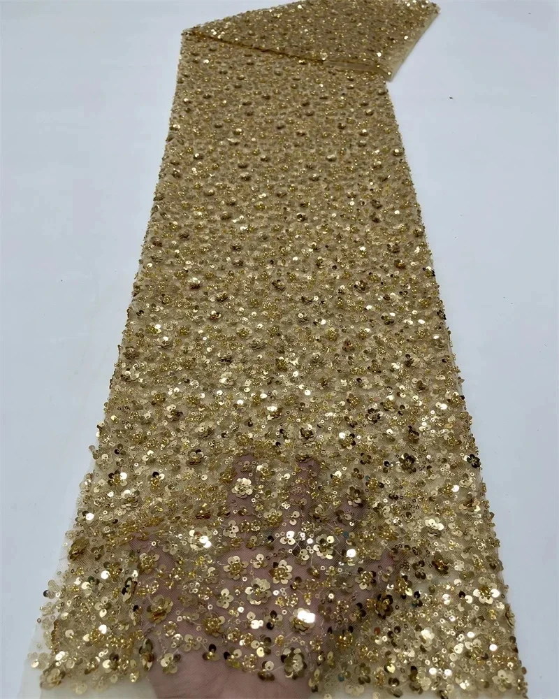 High Quality African Fabric for Women 2026 French Beaded Luxury Tulle Nigerian Sequins Net Lace Wedding Dress Material image 3