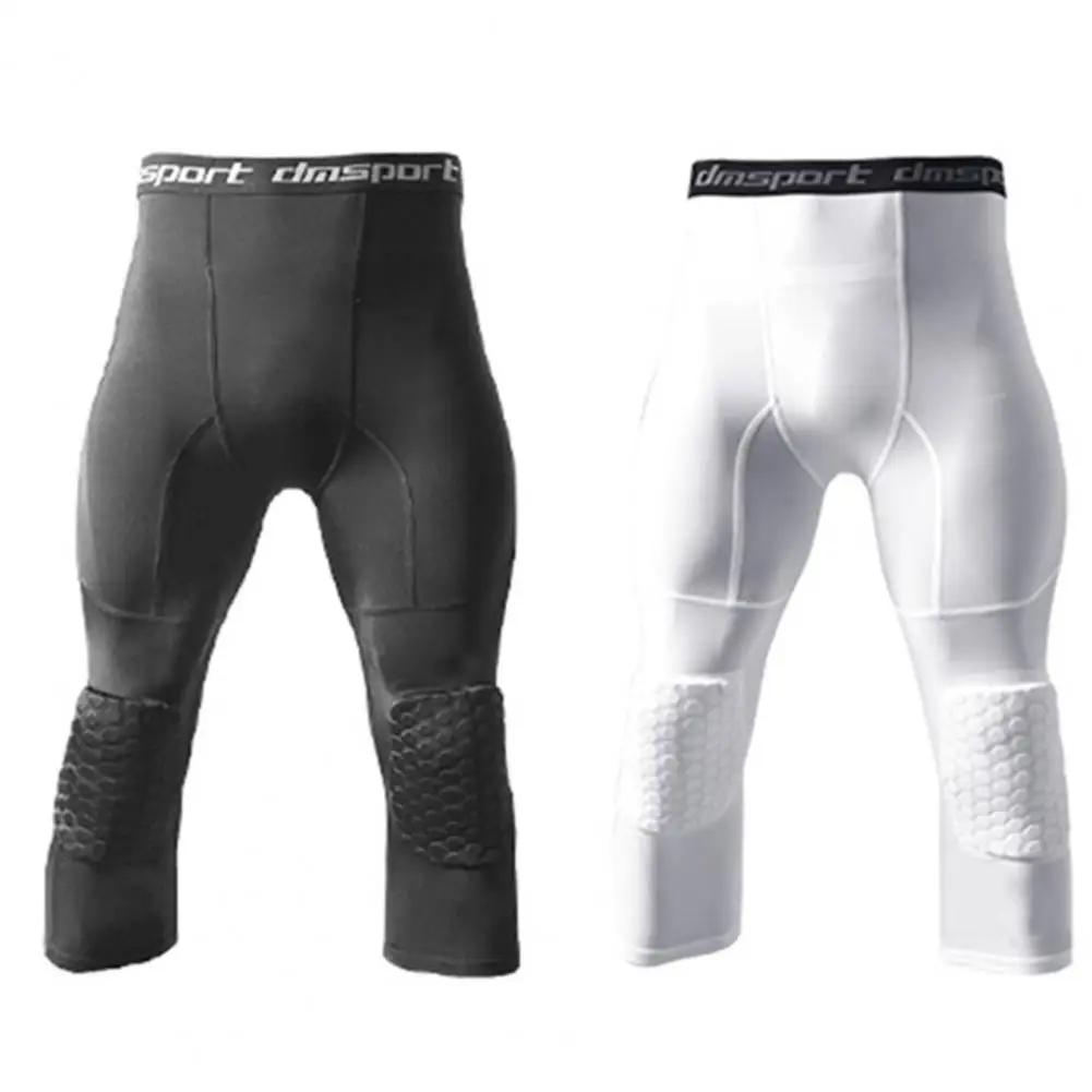 Durable Workout Leggings  with Knee Pads Breathable Compression Pants  Youth Boys Basketball Compression Pants