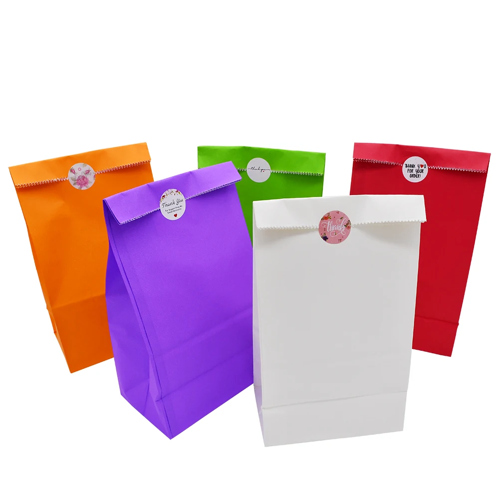 Sacs à Popcorn Colorés en Papier Kraft, Sacoche à Bonbons et Biscuits, Prend en Charge le Tressage de Produits de Boulangerie, Cadeaux, 24x13x8cm, 5 Pièces