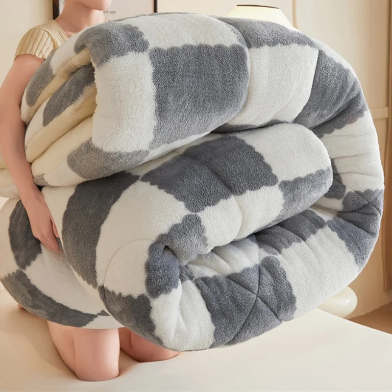 Checkerboard Super Thick Warm Winter Blankets Soft Artificial Lamb Cashmere Weighted Blanket Fluffy Warmth Duvet Comforter Quilt