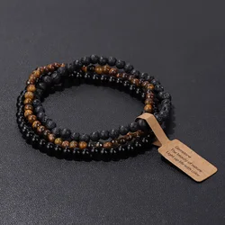 3pcs Triple Protection Bracelet 4mm Tiger Eye Obisidian Hematite Beaded Bracelet Set For Men Women Natural Stone Bangles Jewelry
