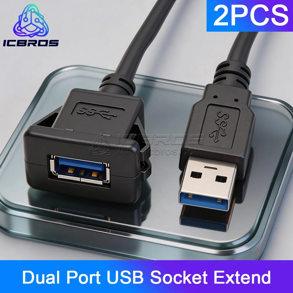 

2 шт., двухпортовая USB-розетка, удлинительный кабель USB3.0, автомобильный удлинитель для скрытого монтажа,