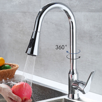 Kitchen Faucet Cold and Hot Pull-out Tap Universal Telescopic Copper Splash-proof Faucet Household Washbasin Sink Spray Faucet