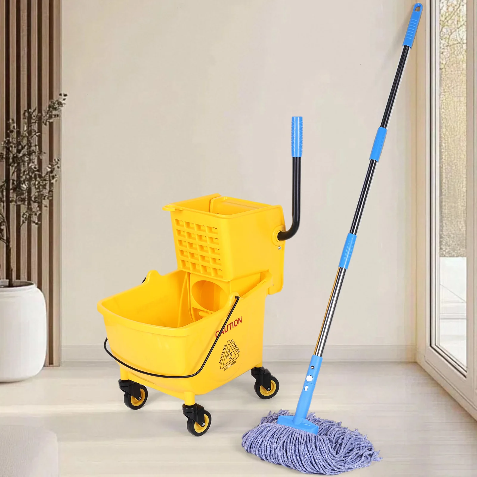 

24L Mop Water Squeezer Wear Resist Plastic Bucket Mop Wringer Multifunction Hotel Cleaning Mop Bucket for Home/Restaurant/Hall