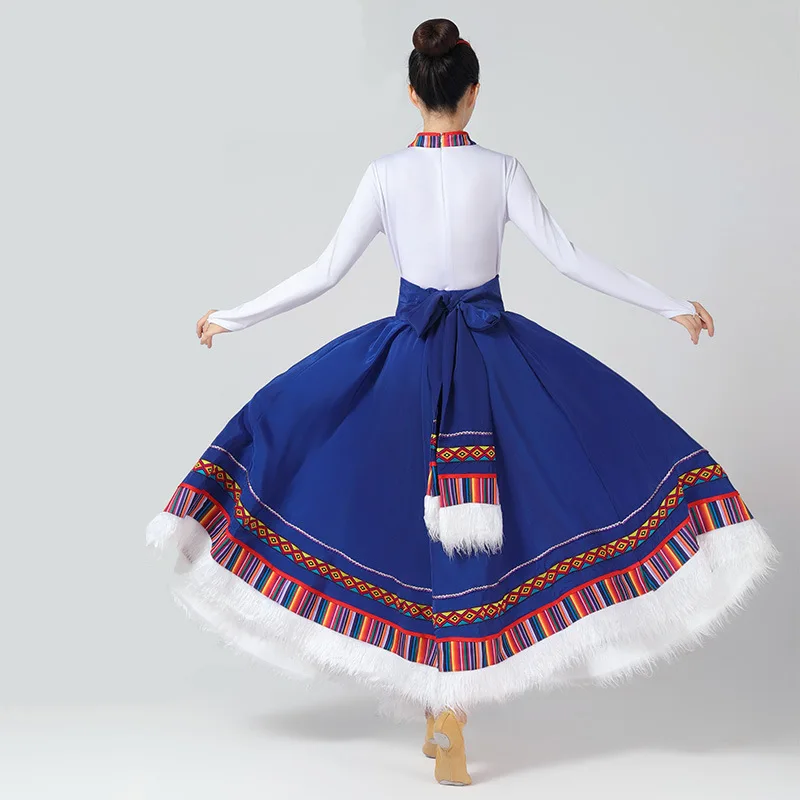 Długie spódnice do tańca mongolskiego, spódnice do tańca tybetańskiego z dużym zamachem, etniczny styl festiwalowy, chiński taniec ludowy, kostium sceniczny.