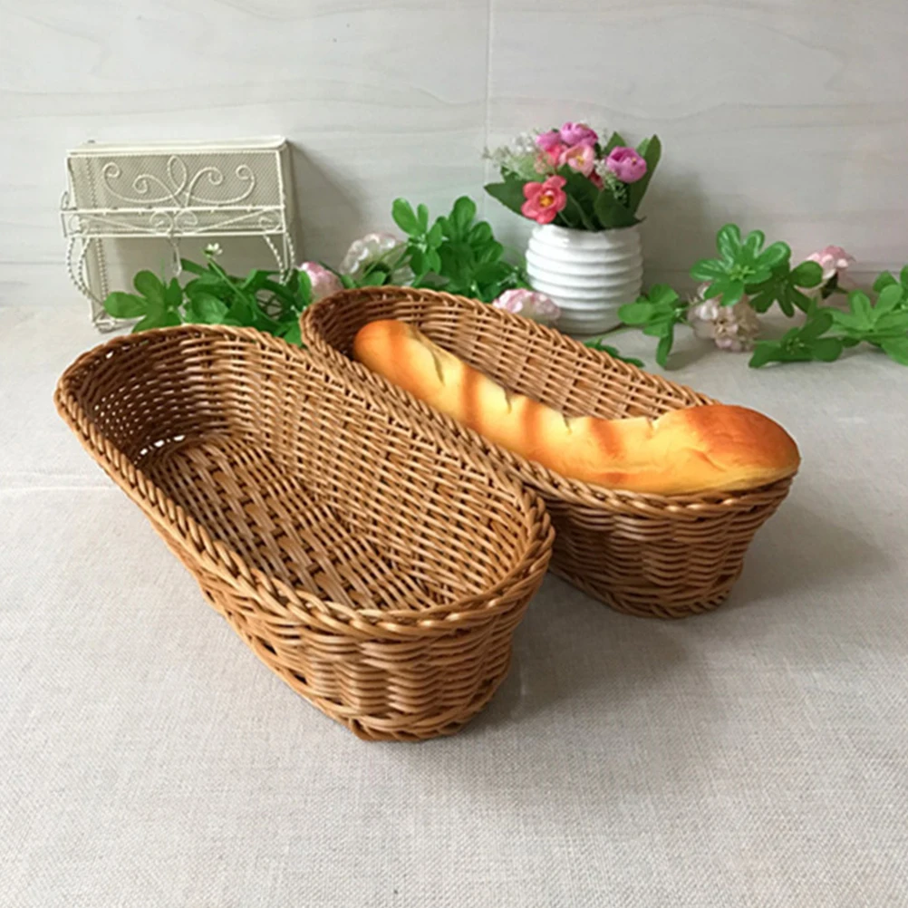 

2pcs Plastic Baskets Imitation Rattan Woven Bread Basket Kitchen ganizer Food Containers Storage Pantry Trays Fruits Vegetables