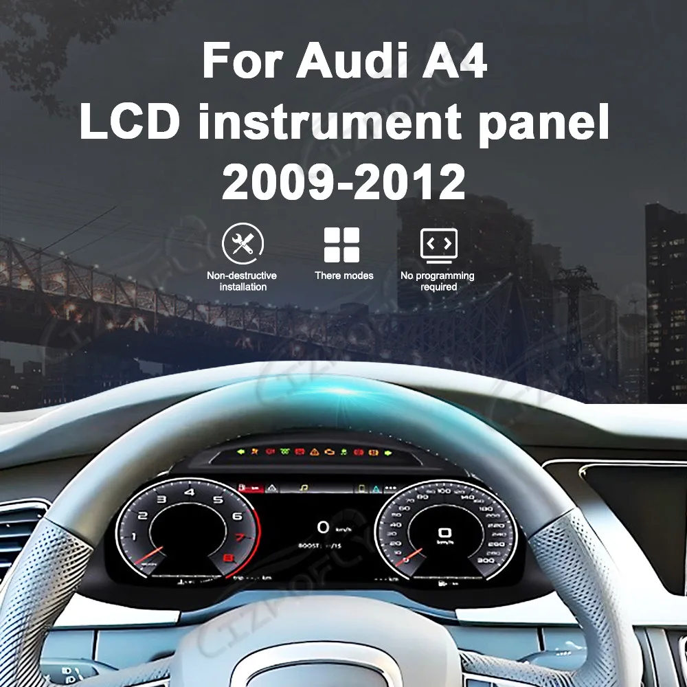 

12.3Inch Car Dashboard Digital Cluster For Audi A4 2009-2012 LCD Instrument Panel Virtual Cockpit Speedometer Odometer Head Unit