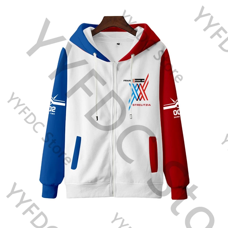 Darling In The Franxx Zipper Hoodie Zero Two Cosplay Costume Hoodies Women Men Harajuku Anime Sweatshirt Cartoon Casual Clothes