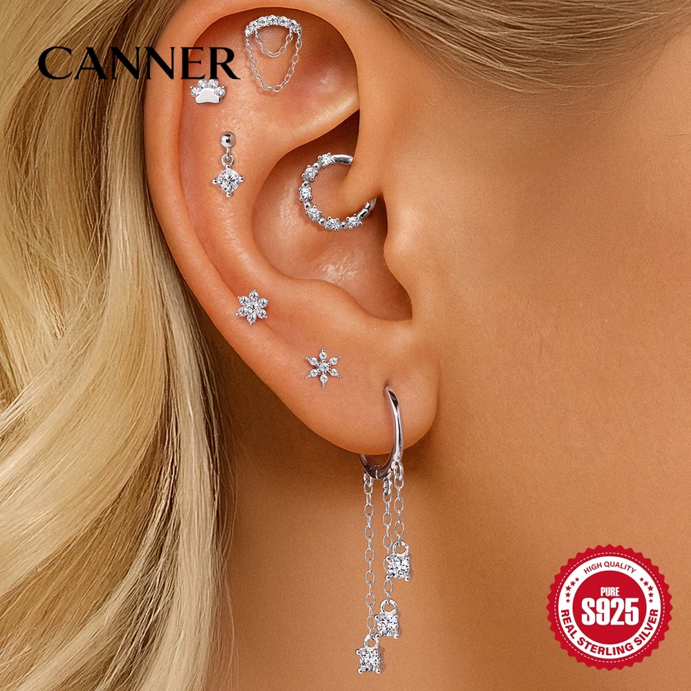 

Сертификация нити CANNER, серьги с муассанитом, стерлинговое серебро 925 пробы, пирсинг, женские украшения, собачья лапа, снежинка, звезда, кисточка, лепестки