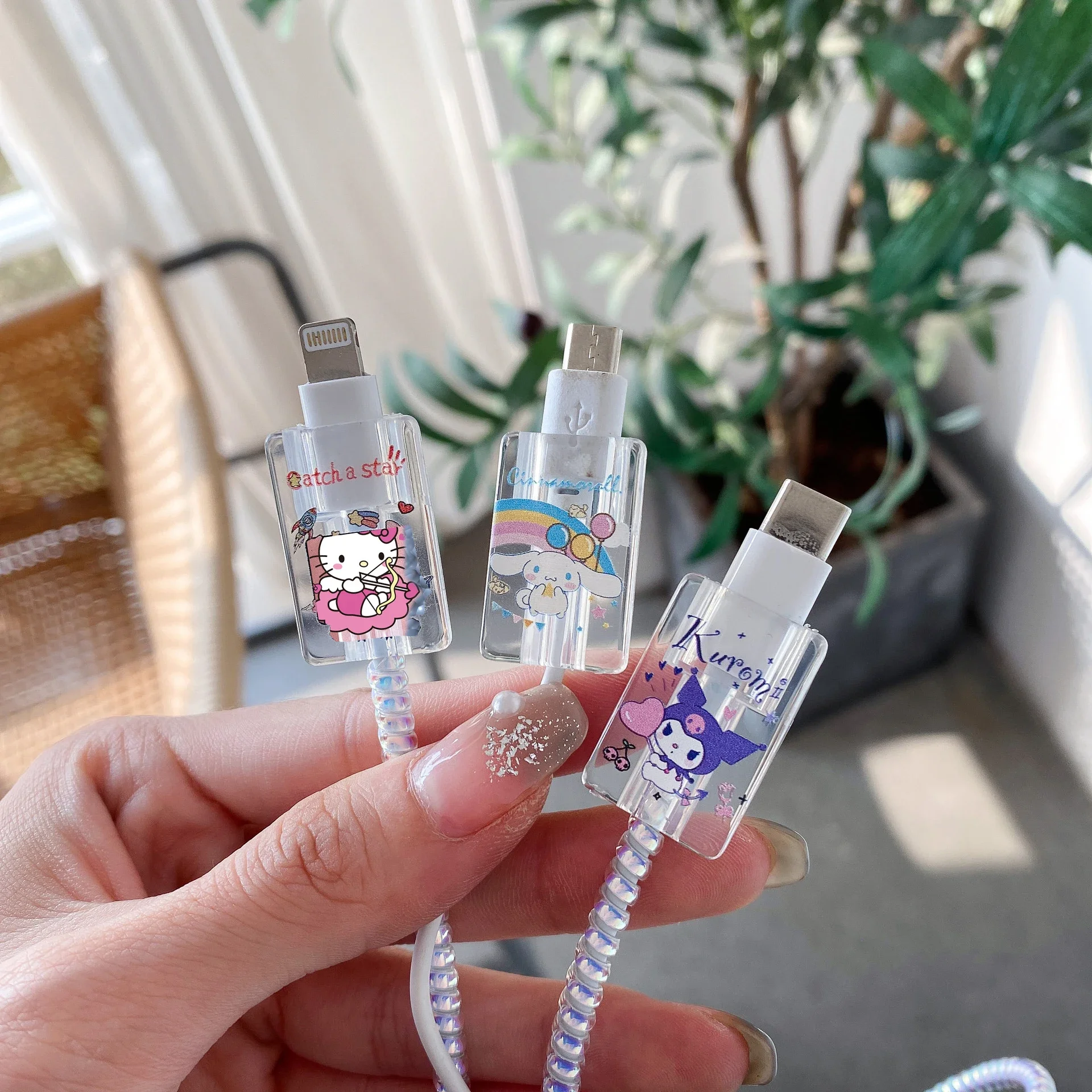 Sanrio Cell Phone Data Cable Protective Sleeve Anime Hello Kitty Kuromi My Melody Diy Charging Head Cattoon Kawaii Toys Gift