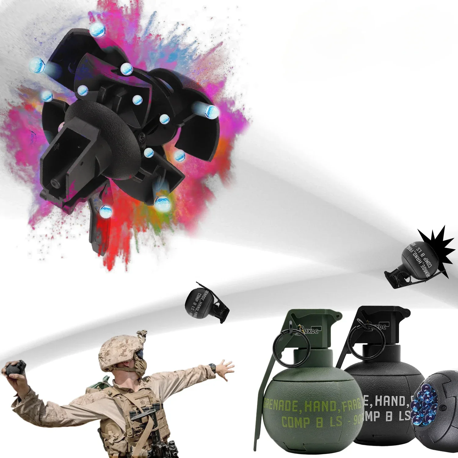 KK- Paintball Hand Grenades Toy Tactical Pull Ring Nylon Grenade Model Water Gel Ball Launcher Tactical CS Role Play Prop