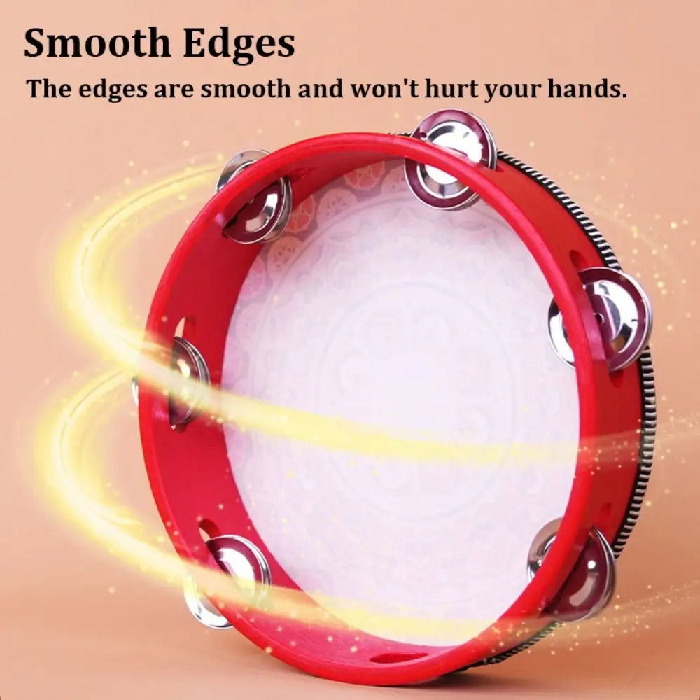Professional Wooden Tambourine for Adults 8 Inch Colourful Handheld Drum Clear Metal Jingles Percussion Instrument for Concerts