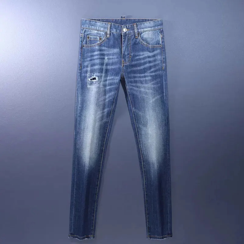 

Fashion Designer Men Jeans High Quality Retro Washed Blue Stretch Slim Fit Ripped Jeans Men Brand Vintage Denim Pants Hombre