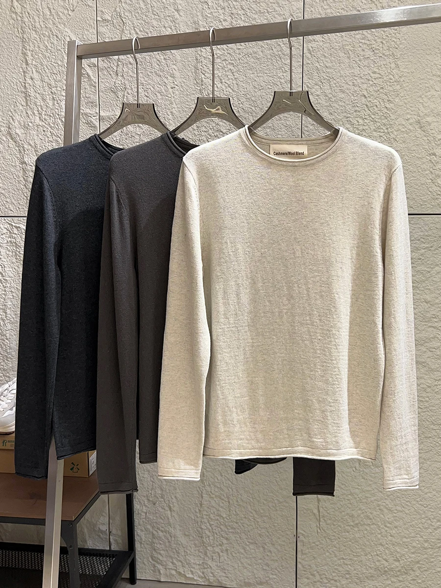 

Italian Style Men's Cashmere Wool Blend round Neck Sweater Thin Breathable Comfortable Autumn Fashion Urban Style