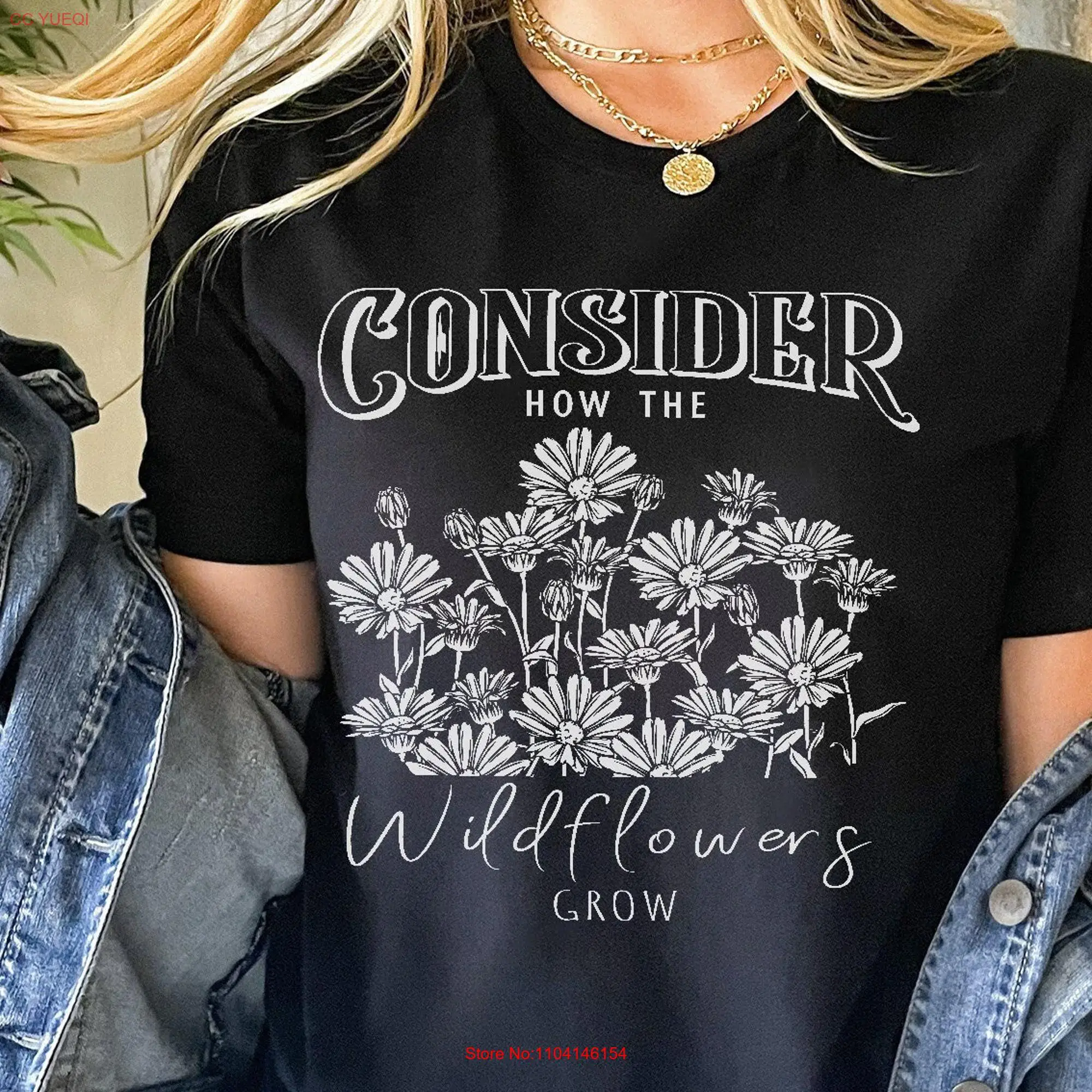 Religious T Shirt Consider How the Wild Flowers Grow Christian Scripture Flower Faith with Bible Verse s