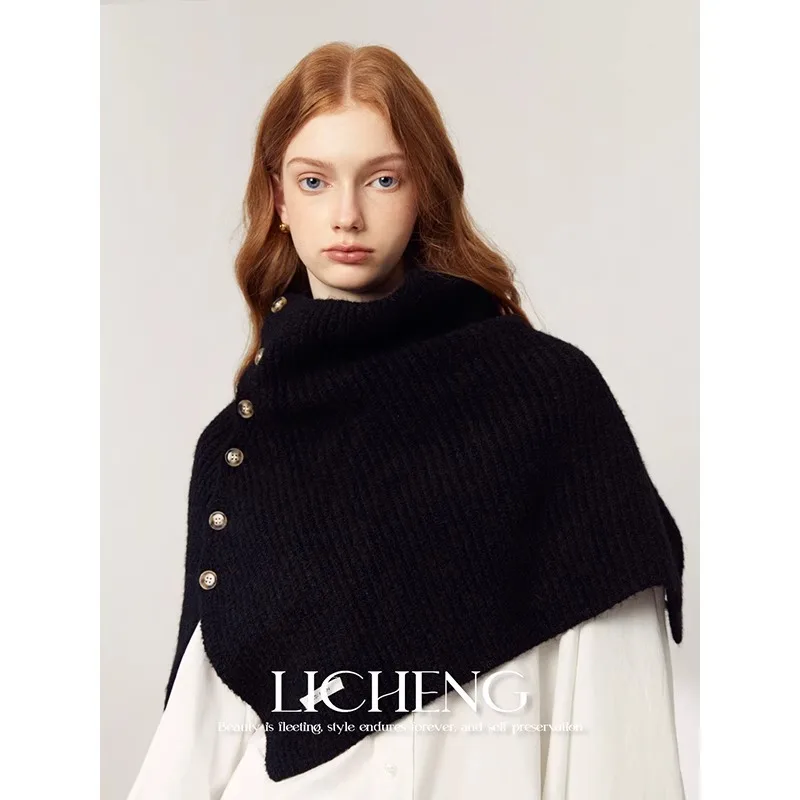 

Модный ретро-накидка-шарф для женщин, осенне-зимняя защита шеи и плеч, теплая вязаная шаль для шеи