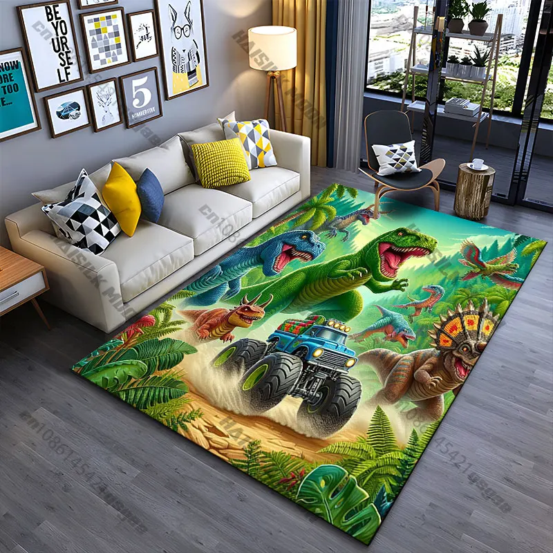 

Dinosaurs chasing monster truck carpet Yoga living room room decor children's crawling mat doormat area rug games mat