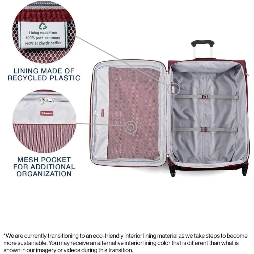 Lightweight Expandable 4-Wheel Spinner Luggage, Softside Suitcase for Men & Women, Burgundy Color, Travel-Friendly Large Capacit