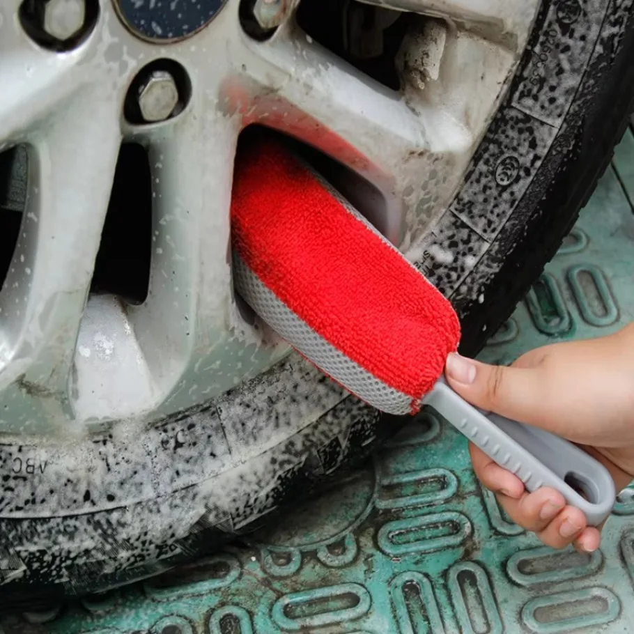 Escova de limpeza do cubo da roda do carro do aro do pneu ferramentas de limpeza automática anti deslizamento revestido de borracha lidar com escova de detalhamento do carro ferramentas de limpeza automática