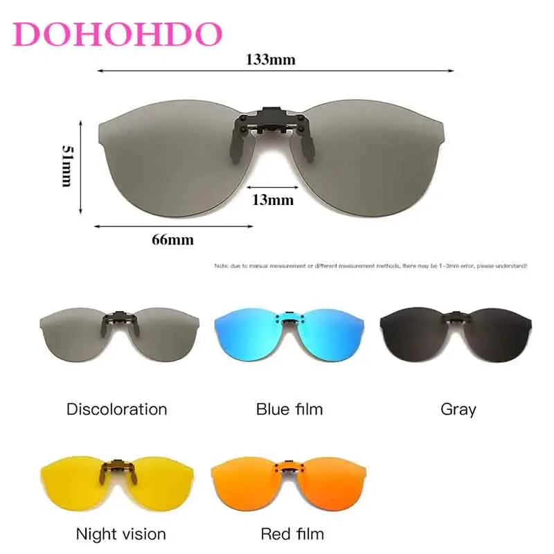 DOHOHDO Mirror Oversized Polarized Clip On Sunglasses Women Men Rimless Driving Goggle Flip Up Lens Glasses Cover Eyewear UV400