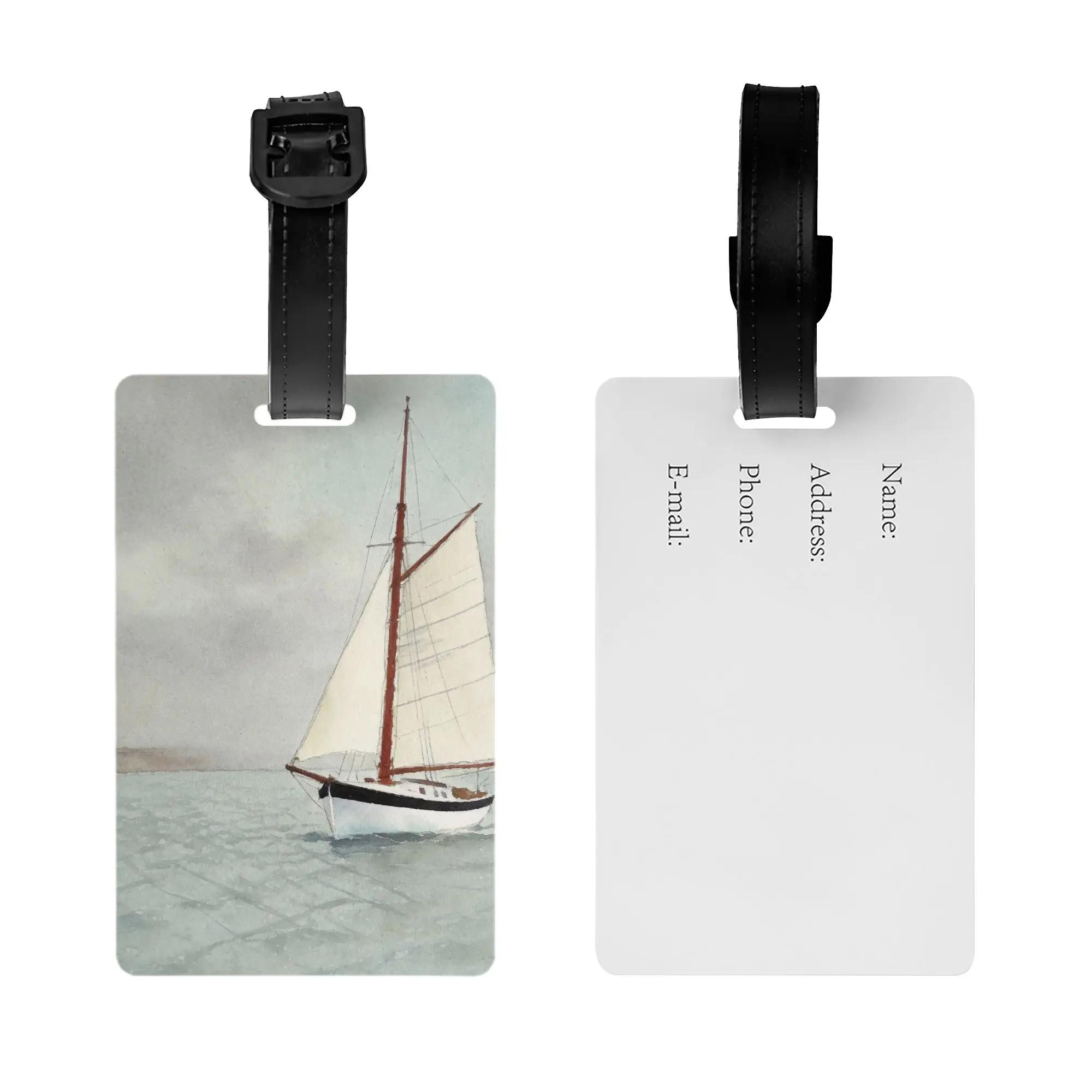 Nautical Sailboat Watercolor Luggage Tag Retro Sea Ocean Sailing Ship Landscape Print Suitcase Baggage Name ID Tag Travel Trip