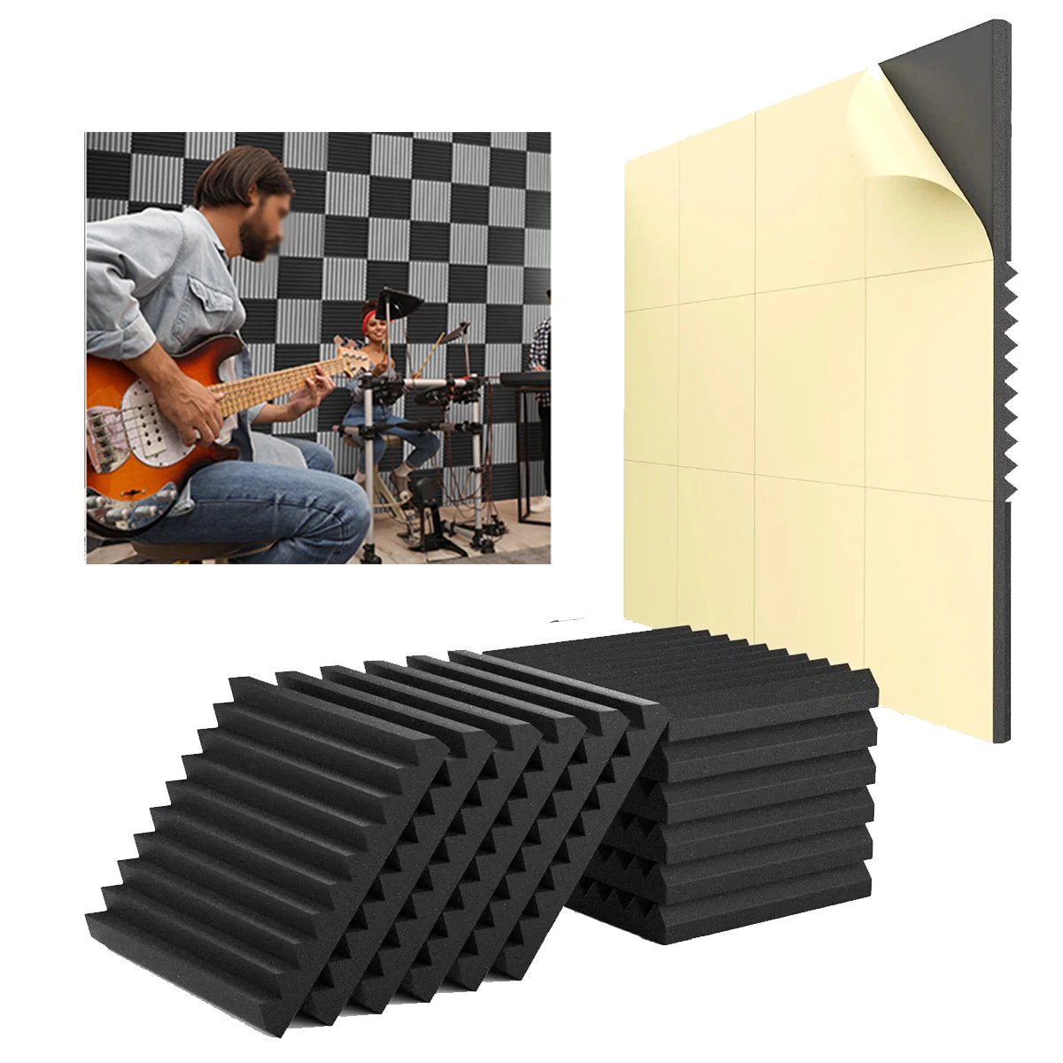 Miwayer Soundproof Wall Panels – 12 Pcs, Self-Stick, Reduce Echo & Noise, Fast Expanding, Non-Toxic, for Recording Room/Office