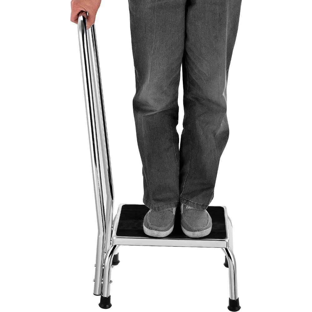 Medical Step Stool with 36-1/4"H Handrail, Non-Skid Rubber Footstool Platform