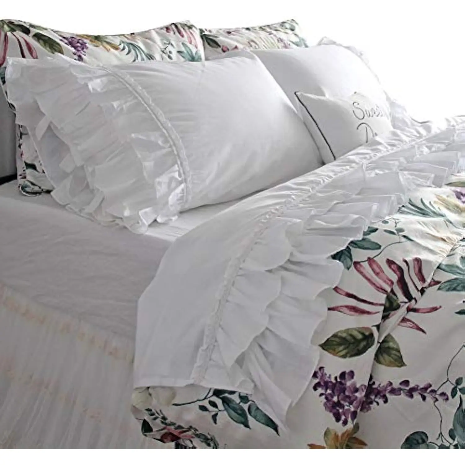 

Ruffle Sheets Set Queen Size French Country Lace Bedding 100% Cotton Shabby Vintage Bed Sheet Set 4pcs Deep Pockets Ruffled Be