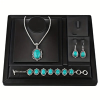 3pcs Women's Vintage Turquoise Bracelet Necklace Earrings Set, Healing Stone Decoration Gift(Without Box)