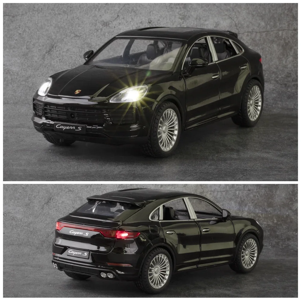 1/24 Porsche Cayenne SUV modelo de coche puerta sonido y luz extraíble aleación niño colección de coches de juguete modelo de coche de juguete regalo para niños.