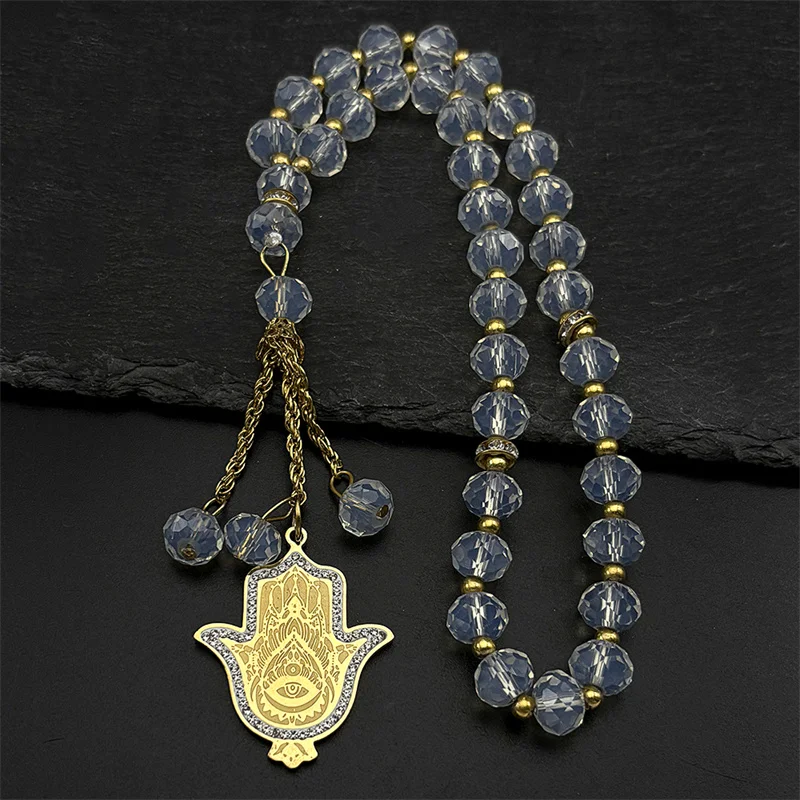 Hamsa Hand Edelstahl Kristalle Auto Anhänger Gold Farbe Amulett von Fatima Spiegel Behänge Islamischen Arabischen Perlen Schmuck