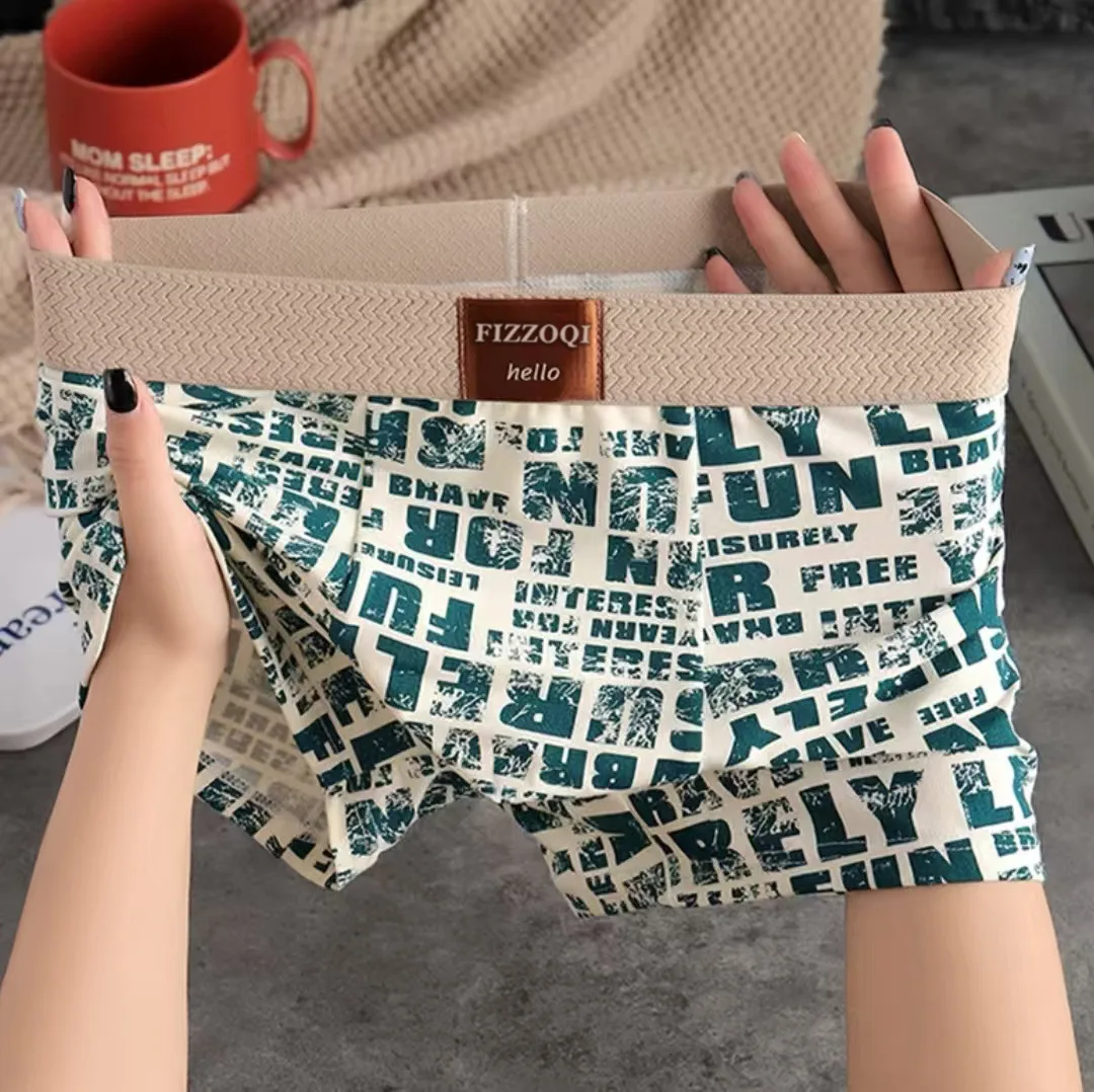 

1pcs Men's Boxer Briefs Ice Silk Cool Underwear Letter Print Man Trunks American Retro Comfortable Boxer Shorts Man Undies Boxer