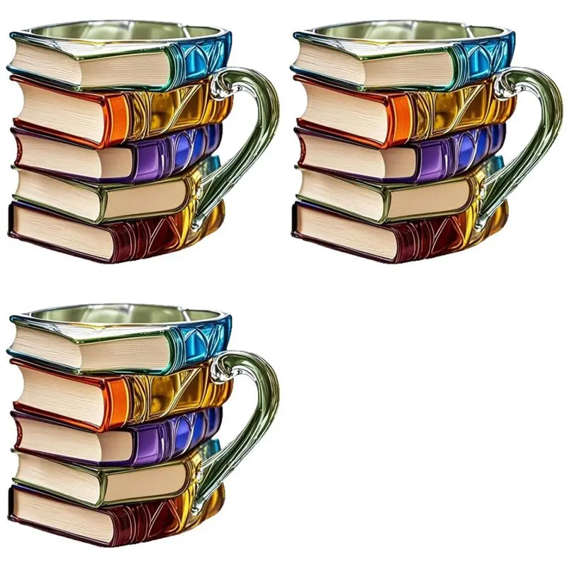 AT05-3X 3D Painted Book Coffee Mug, Funny Cups, Library Coffee Cups, Book Cup, Coffee Cup, Desk Or Bookshelf Decoration
