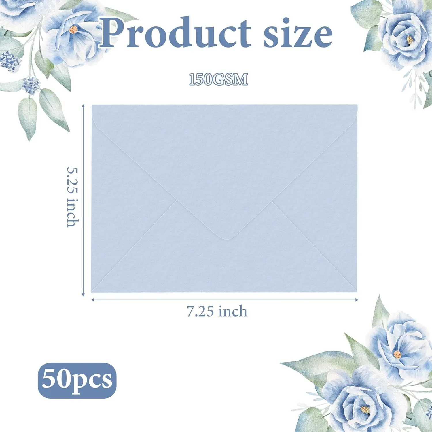 50 Pcs Baby Blue Envelopes Pattern 5x7 Envelopes for Wedding Invitation Cards, Greeting Cards, Birthday Baby Shower Invitations