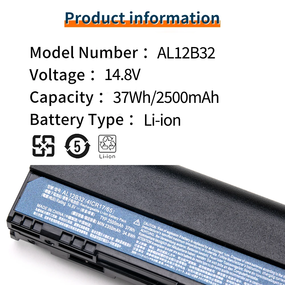 บีวีบีเอช AL12B32 แบตเตอรี่แล็ปท็อปสำหรับเอเซอร์ Aspire One 725/756/V5-171/B113 Chromebook TMP116M TravelMate B113-M V5-123