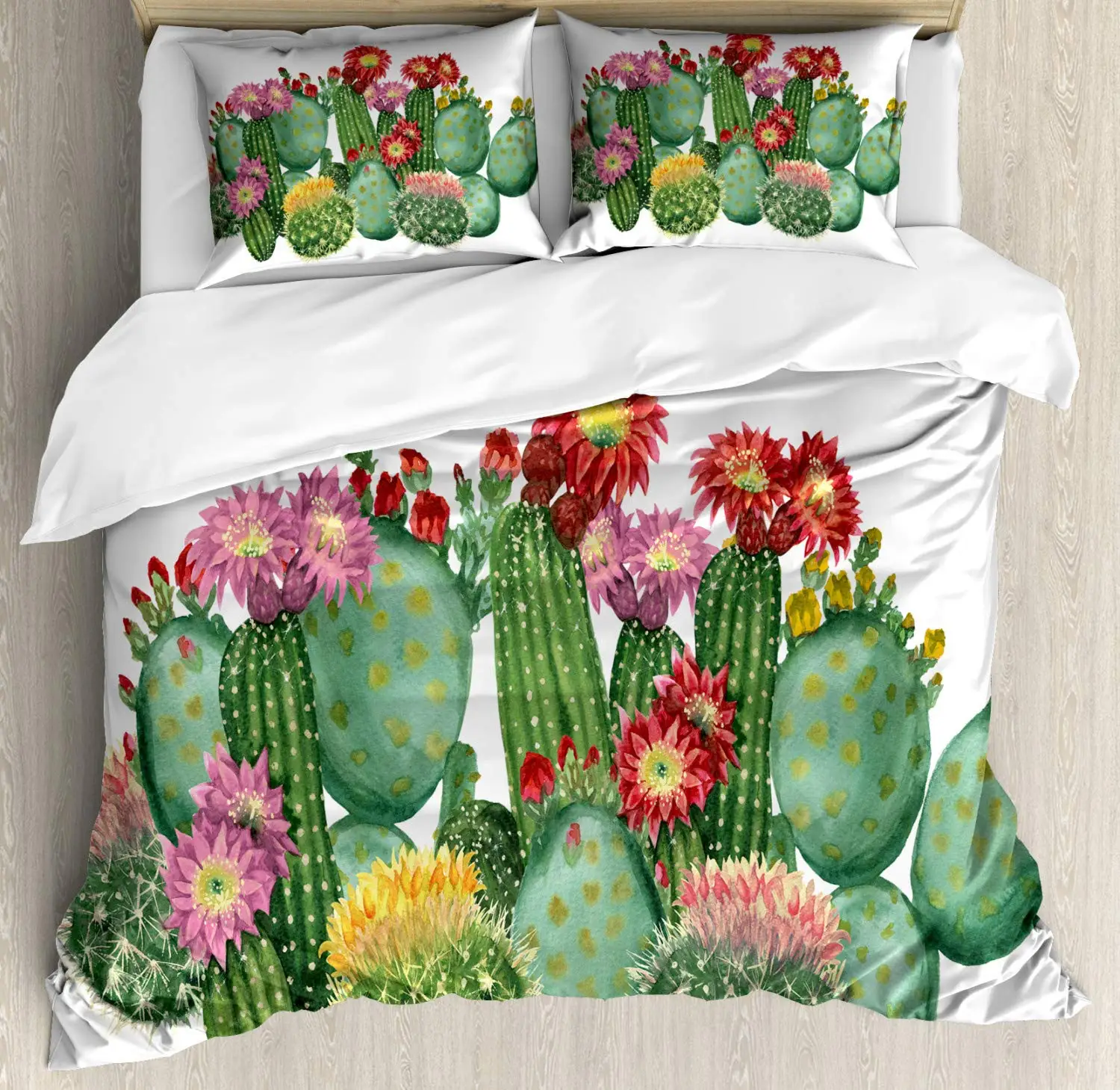 

Different Succulent Plants Duvet Cover Set, Decorative 3 Pieces Bedding Set with 2 Pillow Shams, Queen Full Size, Multicolor