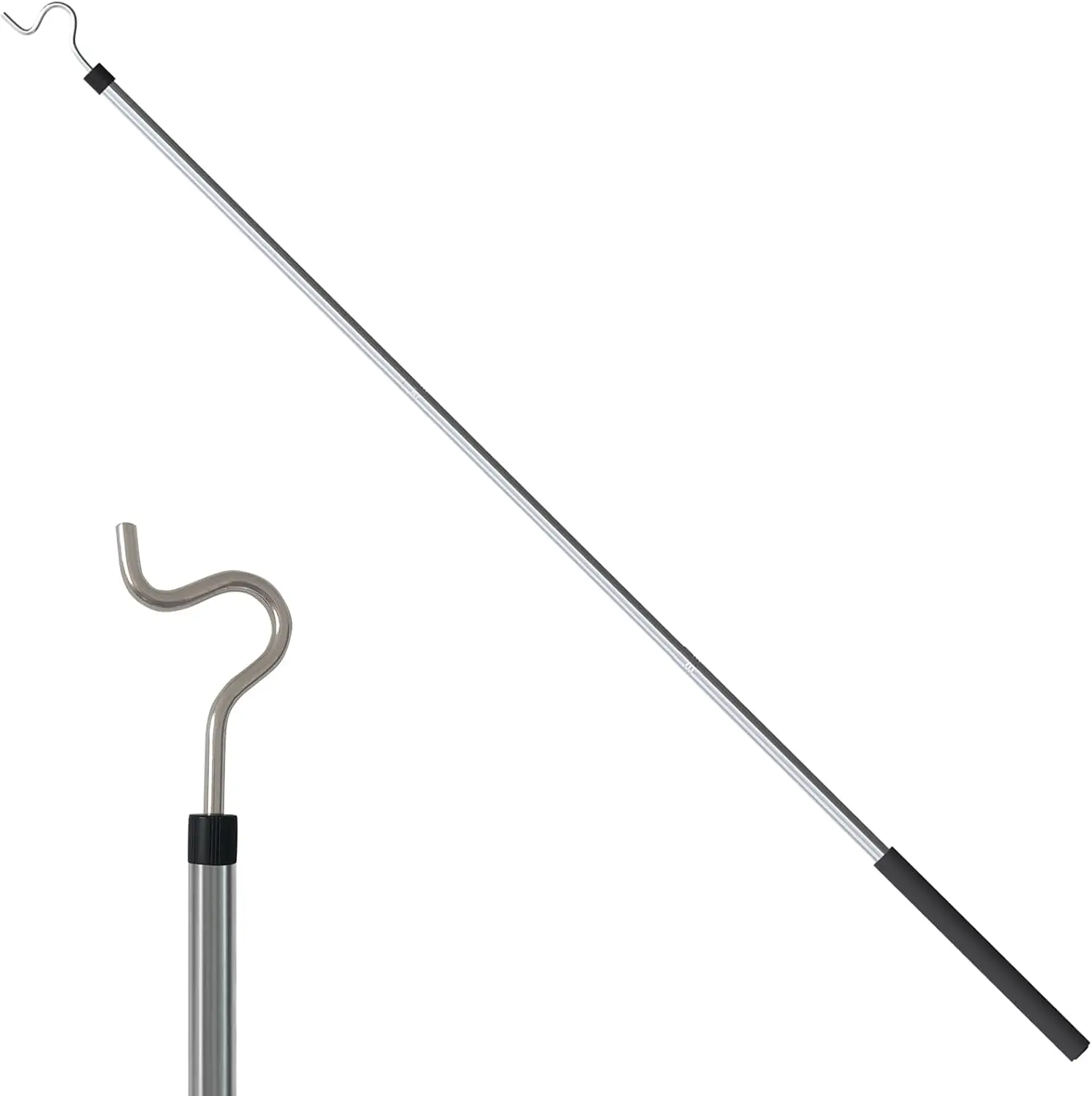 

Extendable Clothes Hook Pole, 35"-50" Stainless Steel with Sponge Handle, S-Hook for Hanging Clothes, Plants, and Lights