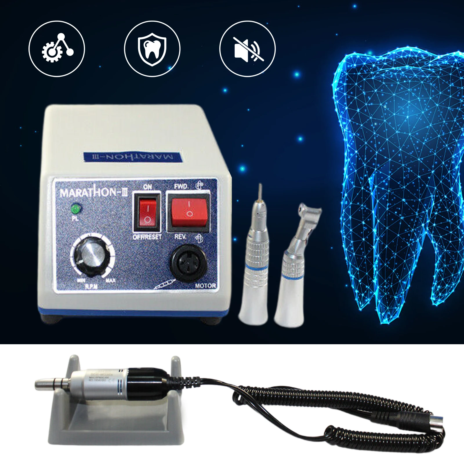 Dental Electric Marathon Micromotor Polisher + 35K RPM Handpiece +10 Drill Burs