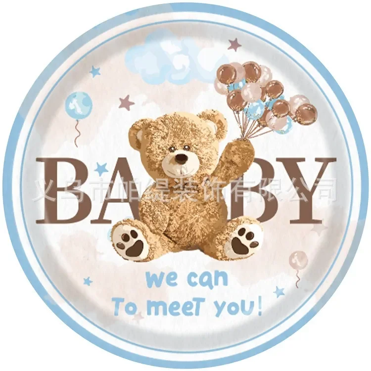 10Guess Cute Bear Teddy Disposable Tableware Baby Shower We Can To Meet You Boy Girl Plates Cups Napkin Baby Wait Babyshower