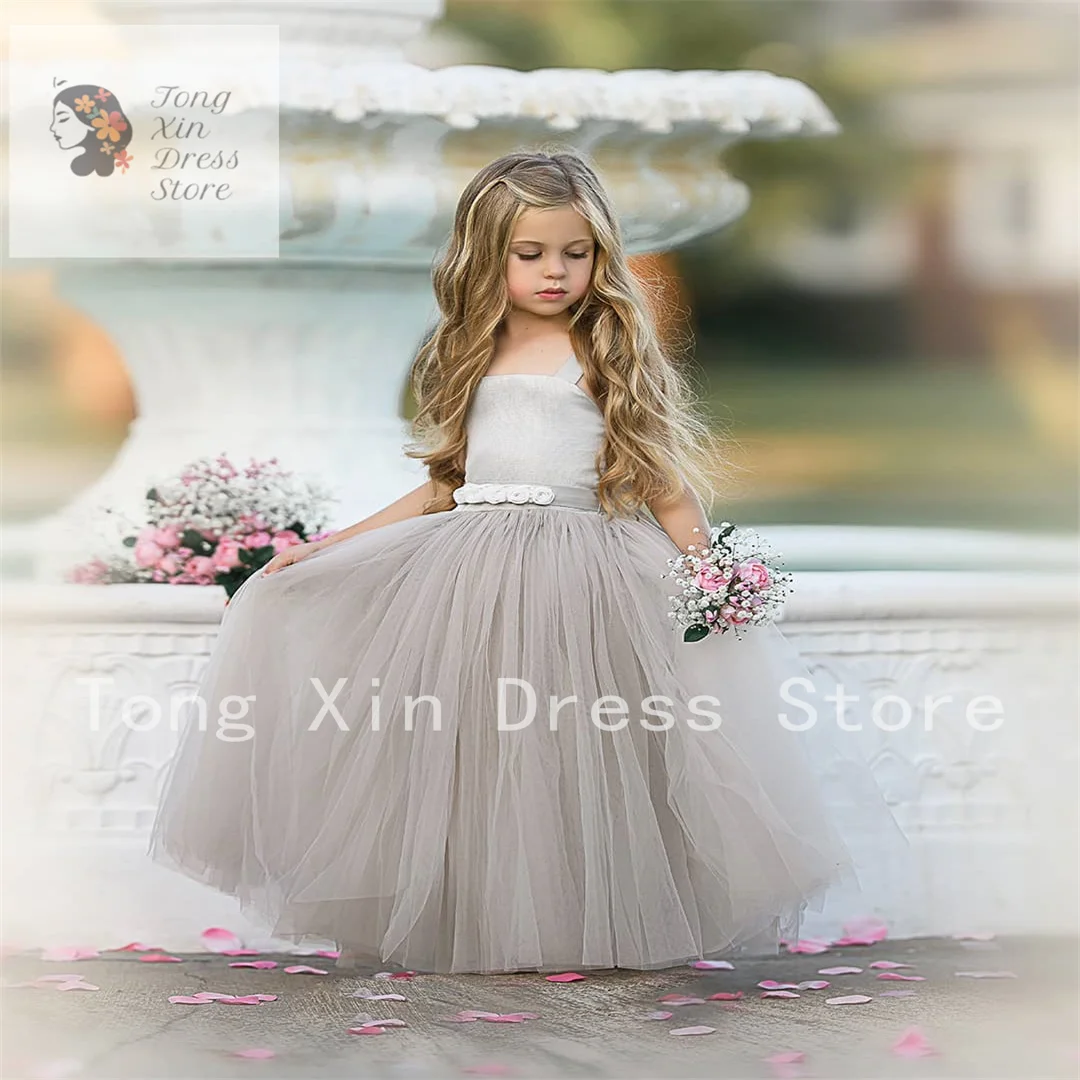 

Lovely Ball Gown Flower Girl Dresses With Sash For Wedding Toddler Pageant Gowns Floor Length Tulle Kids Prom Dress