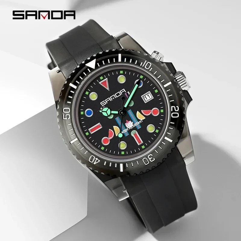 SANDA 6078 Student Quartz Watch Creative Sports Date Pointer Display with Silicone Strap Wristwatches for Kids Watches Gift 2024