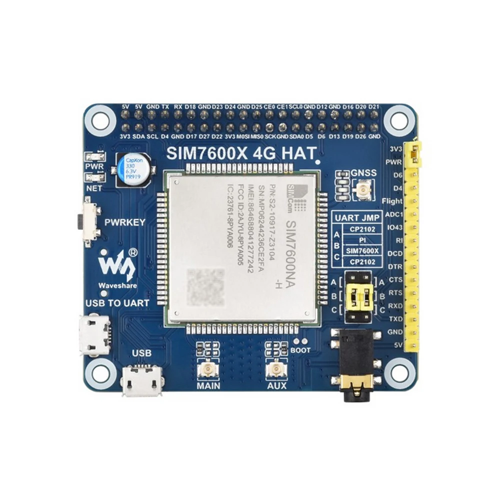 SIM7600NA-H 4G قبعة لـ Raspberry Pi LTE Cat-4 4G دعم GNSS لتحديد المواقع لأمريكا الشمالية Raspberry Pi دعم مكالمة هاتفية SMS